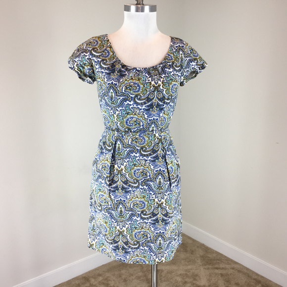 J Crew Xs 2 Dress dolores peacock Paisley Sheath - Picture 2 of 6